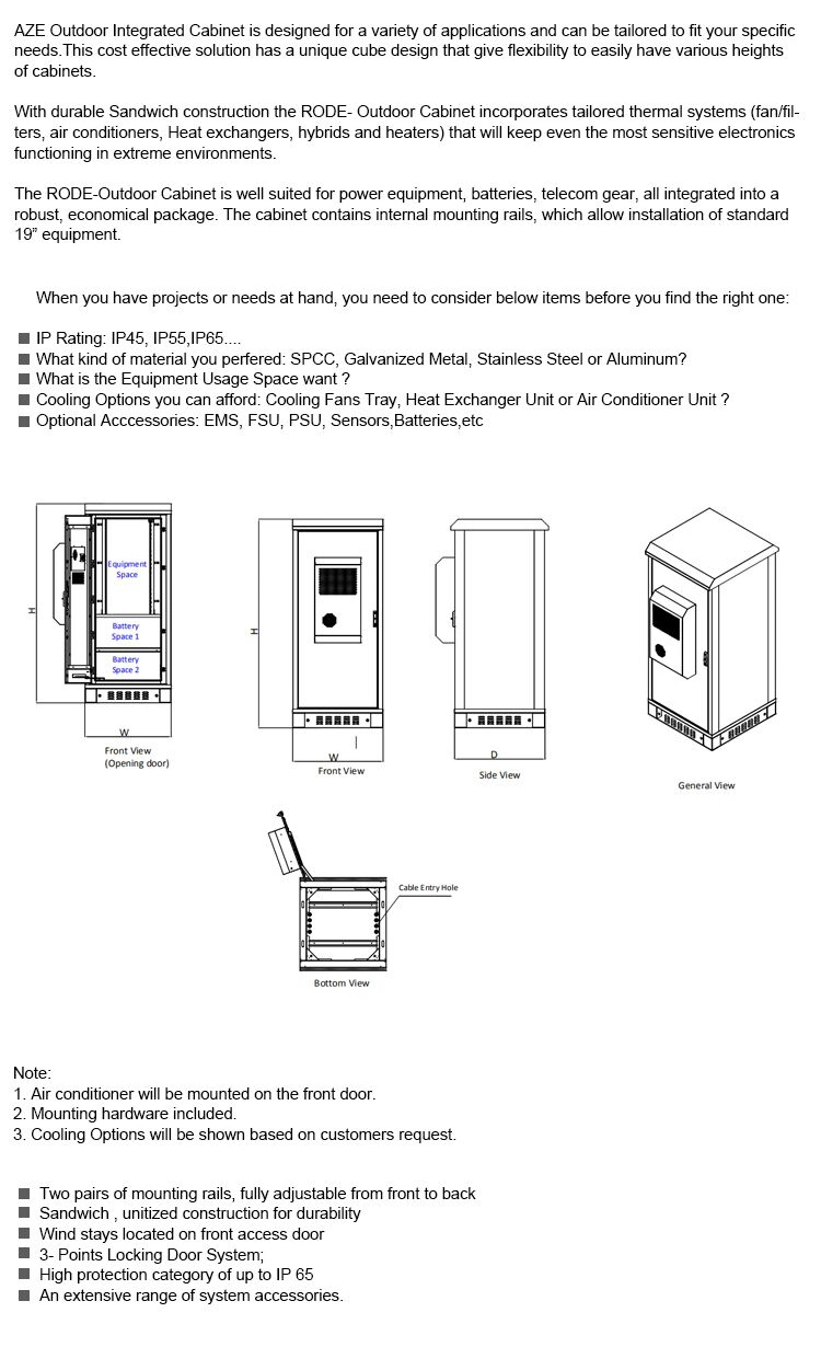 Customized IP55 19 Inch Rack Outdoor Telecom Base Station Enclosure